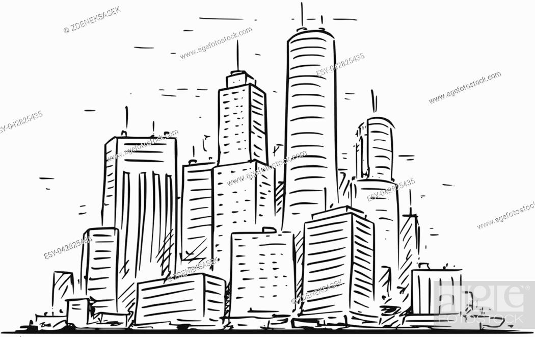 Vector cartoon sketchy hand drawing illustration of city high rise  cityscape landscape with..., Stock Vector, Vector And Low Budget Royalty  Free Image. Pic. ESY-042825435 | agefotostock