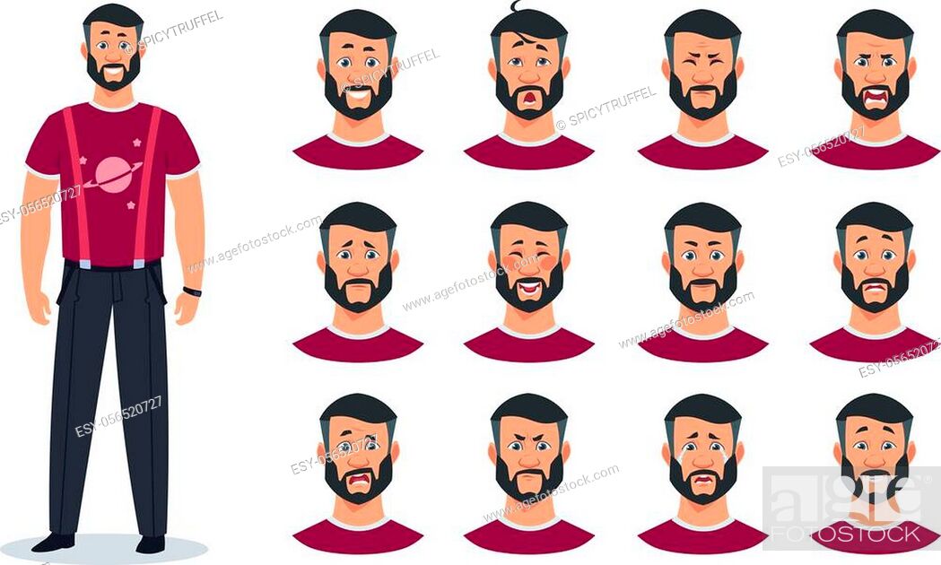 Face expressions. Cartoon man character with set of different emotions  angry, pain, sad, happy, Stock Vector, Vector And Low Budget Royalty Free  Image. Pic. ESY-056520727 | agefotostock