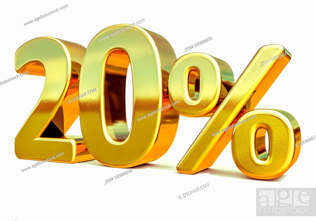 Stock Photo: 3d render: Gold 20 Percent Off Discount Sign, Sale Banner Template, Special Offer 20% Off Discount Tag, Twenty Percentages Up Sticker, Gold Sale Symbol.