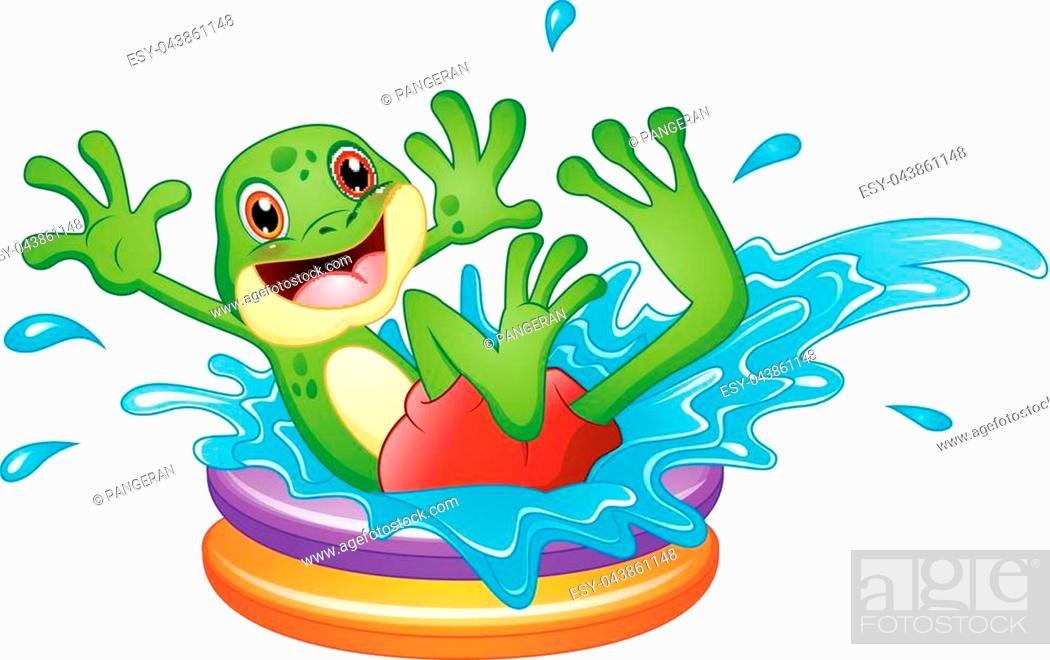 Vector illustration of Funny frog cartoon sitting above inflatable pool  with water splash, Stock Vector, Vector And Low Budget Royalty Free Image.  Pic. ESY-043861148 | agefotostock