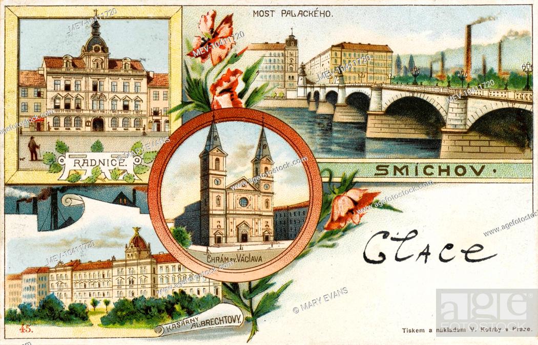 Photo de stock: Smichov - Czech Republic. The Ringhoffer factory (visible in the top right-hand corner of this card), founded in 1852 by railway magnate Baron Franz Ringhoffer.