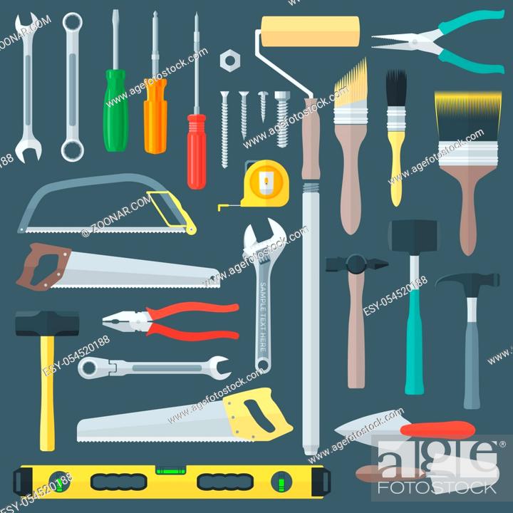 Stock Photo: vector colored various flat design house remodel instruments set.