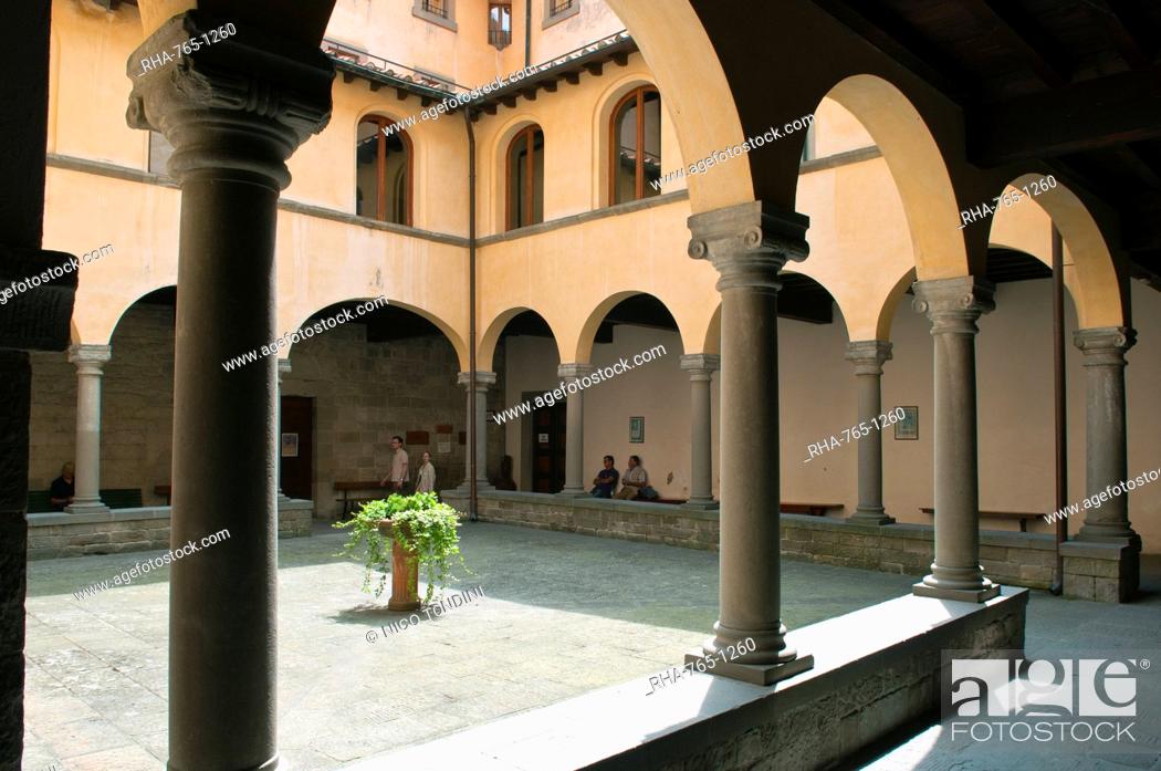 Stock Photo: Cloister of the Benedictine Monastery of Camaldoli, Camaldoli, Poppi, Arezzo province, Tuscany, Italy, Europe.