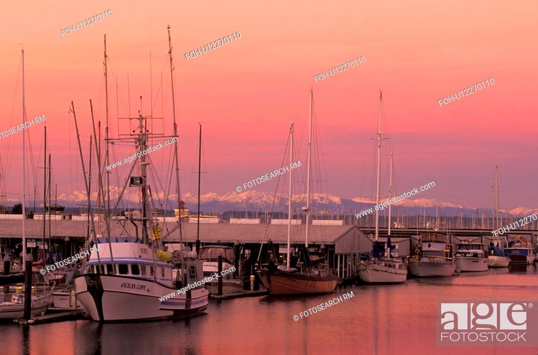 Stock Photo: background, coastline, wa, snohomish, sunrise, boat.