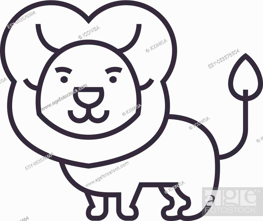cute lion vector line icon, sign, illustration on white background,  editable strokes, Stock Vector, Vector And Low Budget Royalty Free Image.  Pic. ESY-053576504 | agefotostock