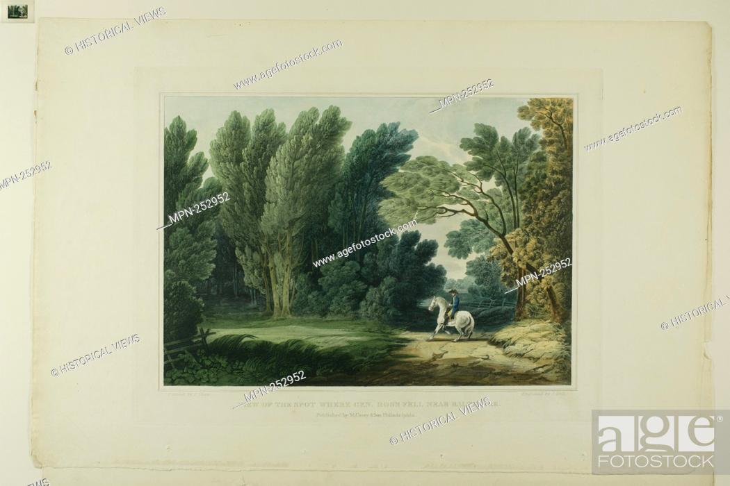 Stock Photo: View of the Spot Where General Ross Fell, Near Baltimore, plate six of the first number of Picturesque Views of American Scenery - 1819/21 - John Hill (American.