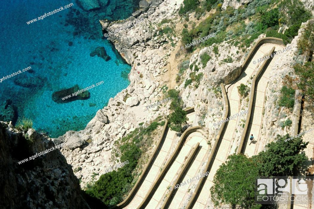 Stock Photo: Capri  Italy  Via Krupp, the winding path that leads to Marina Piccola.