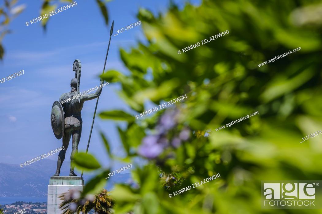 Stock Photo: Achilles statue in gardens of Achilleion palace built in Gastouri on the Island of Corfu for the Empress Elisabeth of Austria, known as Sisi, Greece.