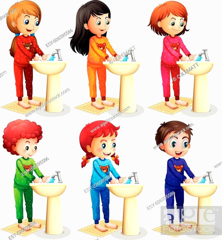 Children washing hands before going to bed, Stock Vector, Vector And Low  Budget Royalty Free Image. Pic. ESY-026595586 | agefotostock