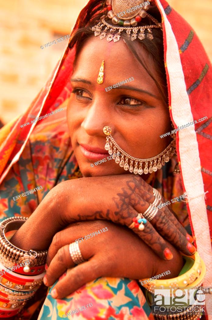 Stock Photo: Portrait of an Indian Rajasthani woman, India.