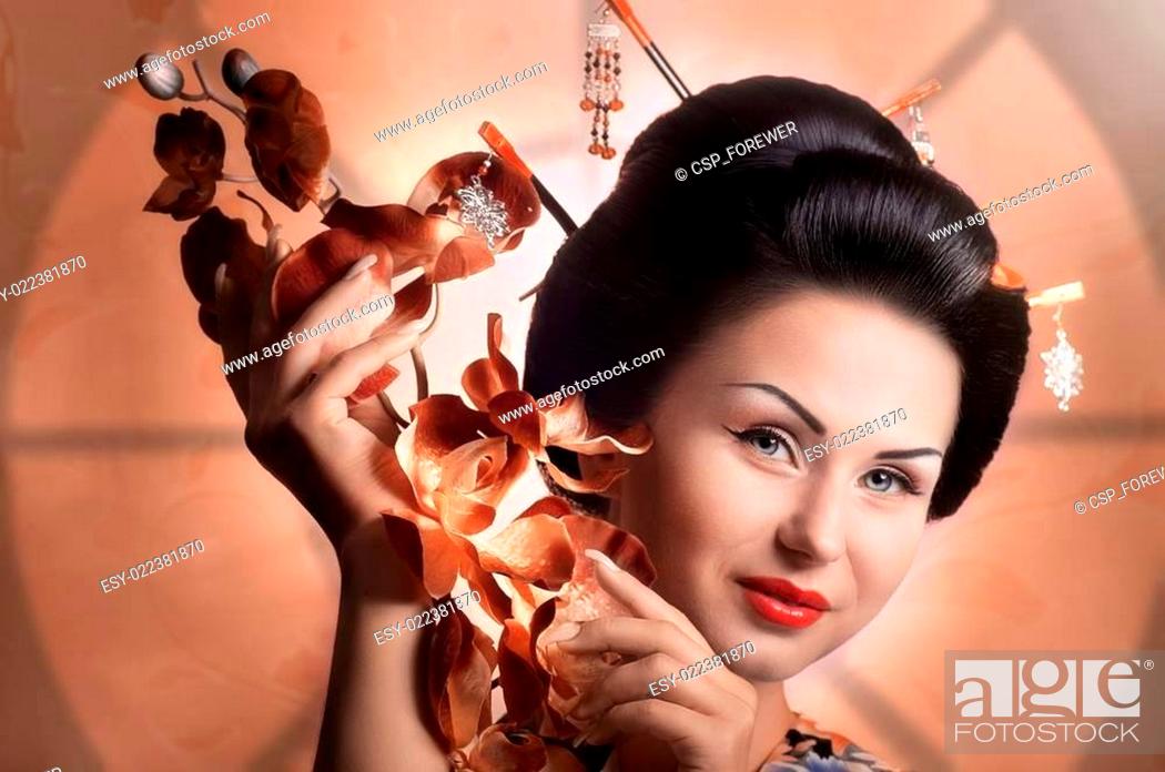 Stock Photo: Portrait of a Japanese Geisha woman.
