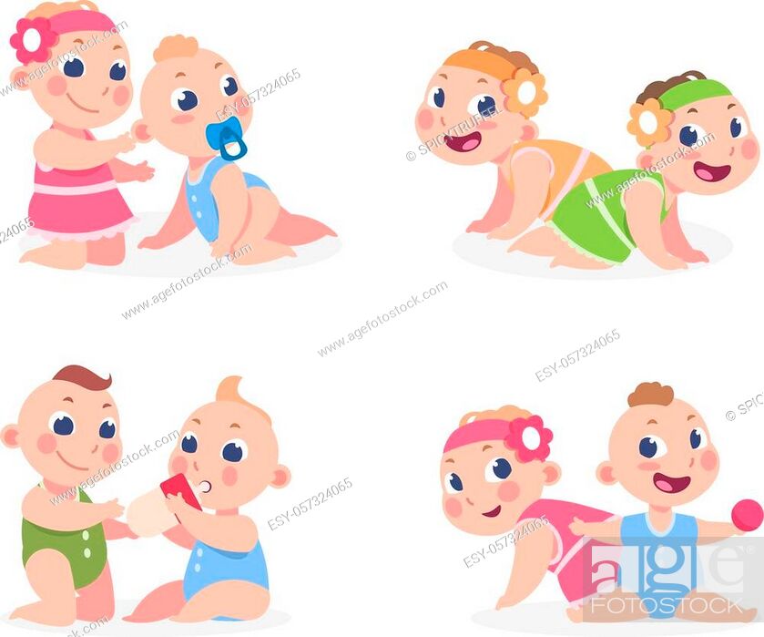 Cartoon babies. Funny newborn boy and girl sitting together, cute twins  sister and brother, Stock Vector, Vector And Low Budget Royalty Free Image.  Pic. ESY-057324065 | agefotostock