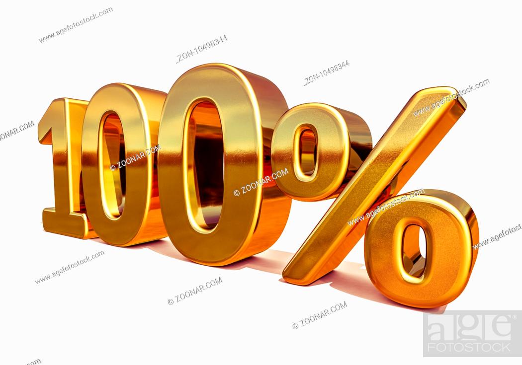 Stock Photo: Gold Sale 100%, Golden Percent Off Discount Sign, Sale Promo, Special Offer 100% Off Discount Tag, Golden Hundred Percentages Sign, Golden 100%, Gold Total Sale.