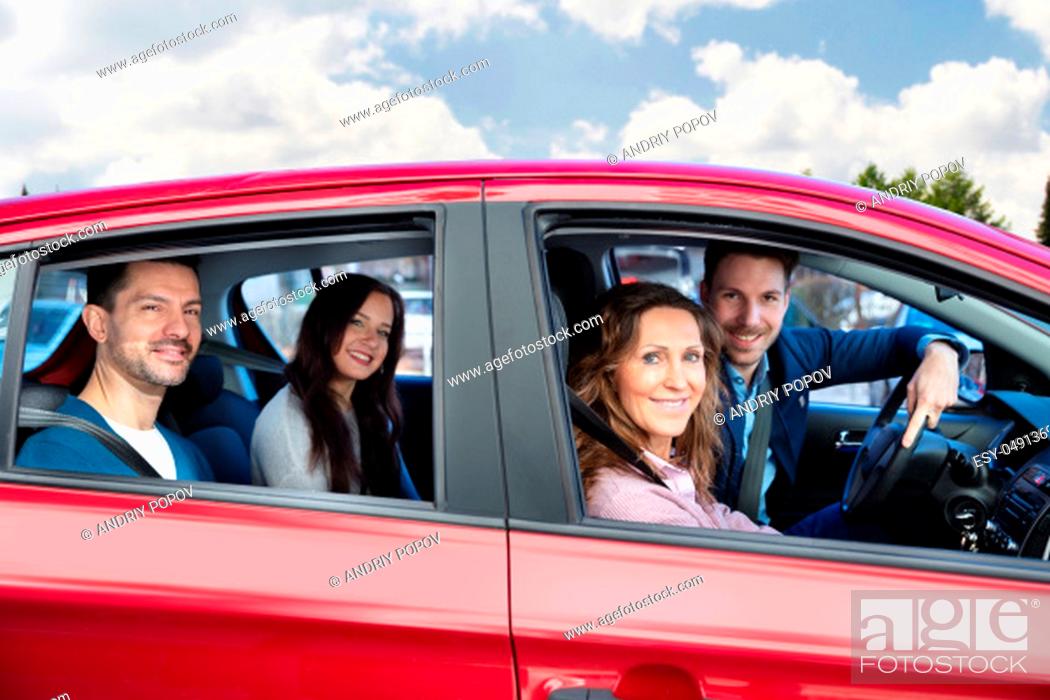 Stock Photo: Group Of Happy Friends Having Fun In The Car.