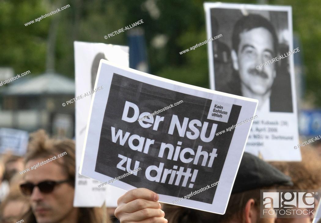 Stock Photo: 11 July 2018, Germany, Berlin: Protestors head from Tempelhof in the direction of Neukoelln after the pronouncement of judgement in the NSU trial.