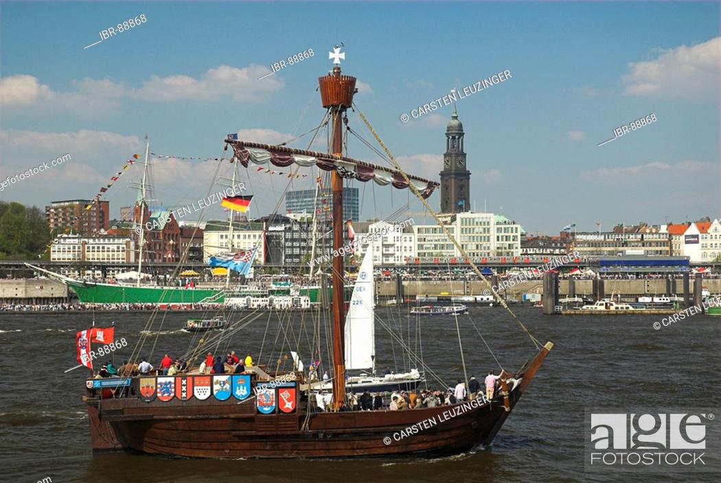 Stock Photo: Ancient sailing ship in Hamburg during the 817th anniversary of Hamburg Harbour, Hamburg, Germany.