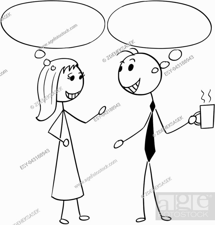 Cartoon stick man illustration of man and woman pair business people  talking or chatting with empty..., Stock Vector, Vector And Low Budget  Royalty Free Image. Pic. ESY-043188943 | agefotostock