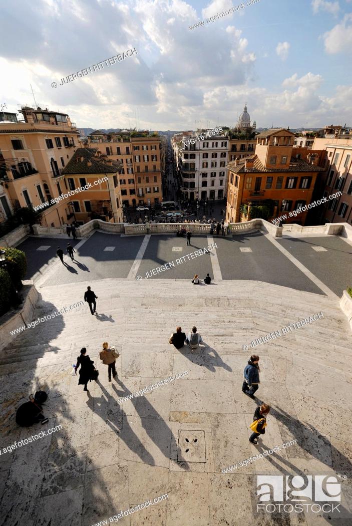 Stock Photo: ITALY, ROME, 23.11.2008, view from above onto Spanish Steps, Piazza di Spagna, Rome, Italy, Europe - ROME, ITALY, 23/11/2008.