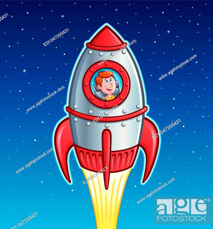 Cartoon of a boy looking out the window of a retro looking rocket ship  blasting up into outer space, Stock Vector, Vector And Low Budget Royalty  Free Image. Pic. ESY-047205431 | agefotostock