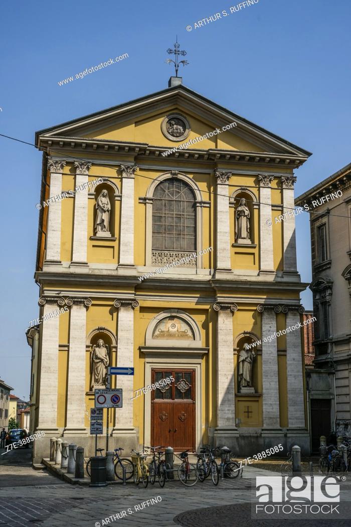 Stock Photo: Façade of Church of Saint Mary Magdalene and Saint Theresa of Avila (Chiesa di Santa Maria Maddalena e Santa Teresa d'Avila), Monza, Lombardy, Italy.