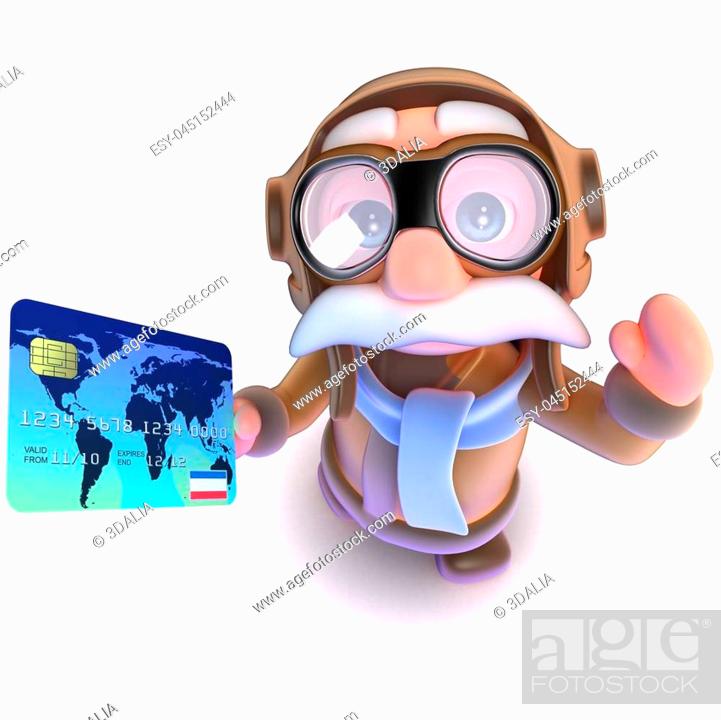 3d render of a funny cartoon pilot airman character holding a credit card,  Stock Photo, Picture And Low Budget Royalty Free Image. Pic. ESY-045152444  | agefotostock
