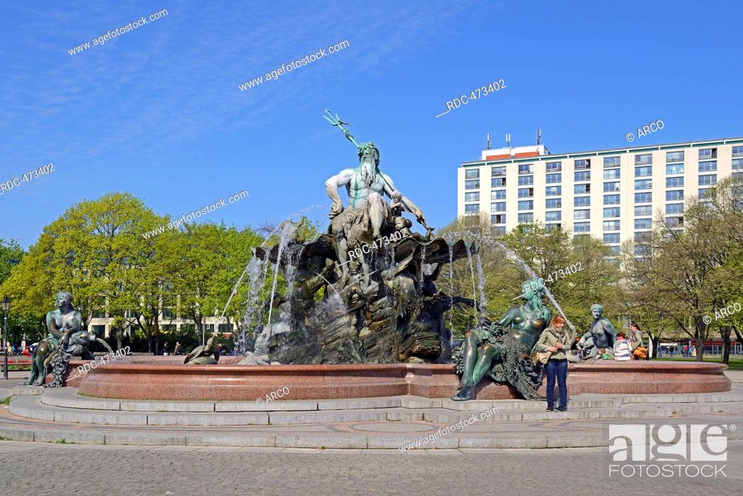 Stock Photo: Neptun fountain, Alexanderplatz square, Berlin, Germany / Neptunbrunnen.