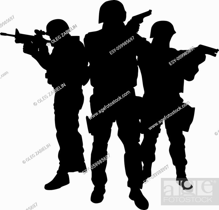Stock Vector: Soldiers pointing their guns.