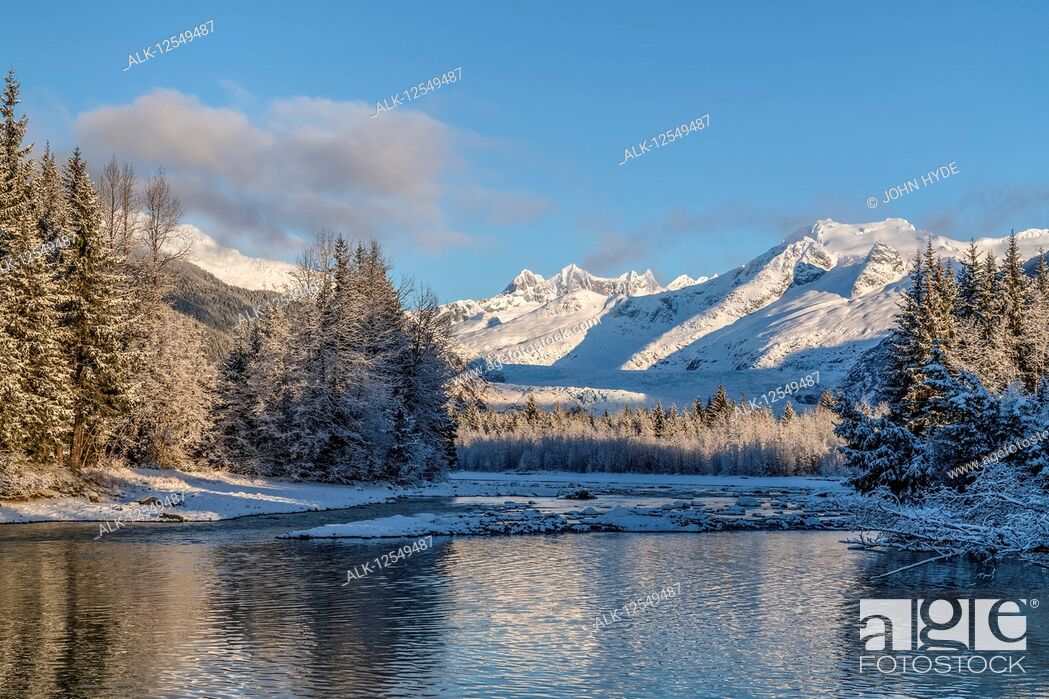 Stock Photo: Mendenhall River on a winter morning, Mendenhall Towers, Tongass National Forest, Southeast Alaska; Alaska, United States of America.