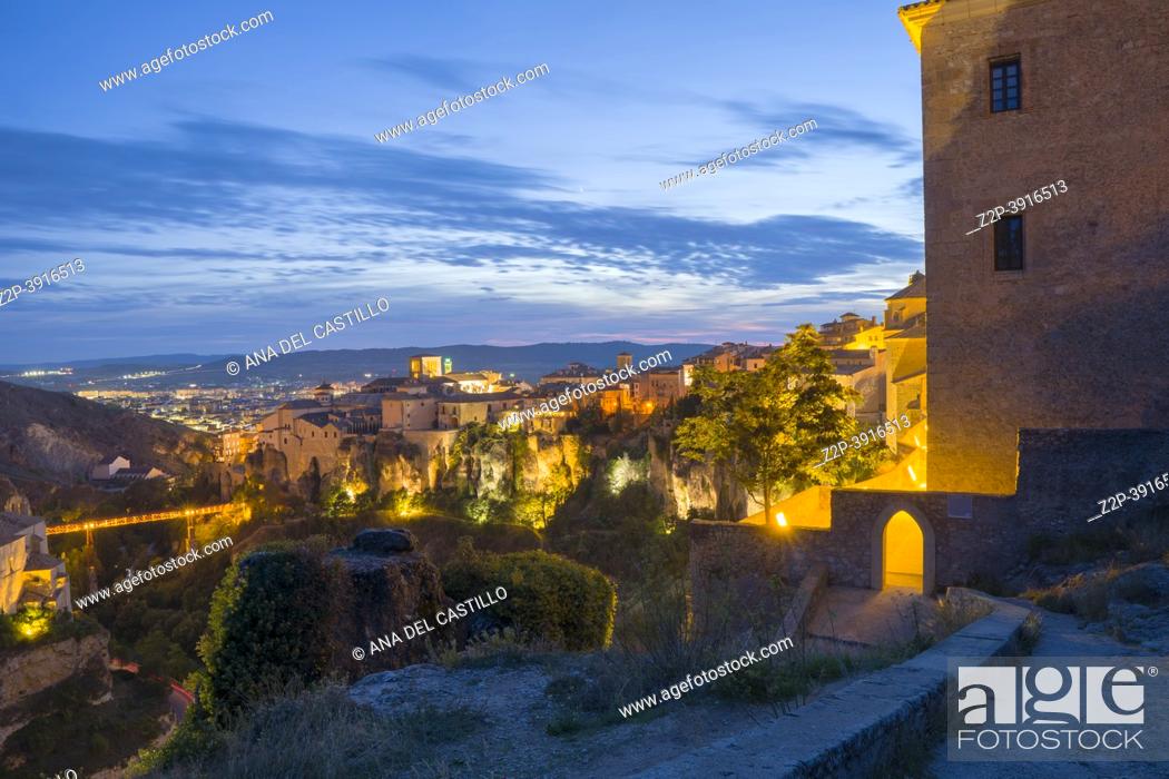 Stock Photo: Cuenca Castile La Mancha Spain the old city is world heritage site by UNESCO. Huecar river canyon by evening.
