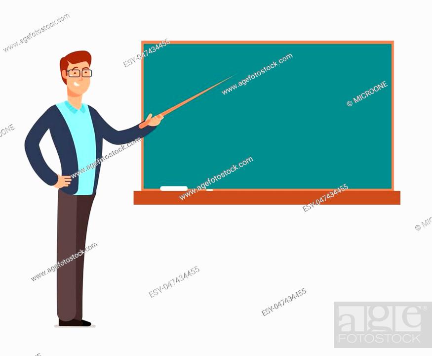 Cartoon young profesor, teacher man at blackboard teaching children in  school classroom vector..., Stock Vector, Vector And Low Budget Royalty  Free Image. Pic. ESY-047434455 | agefotostock