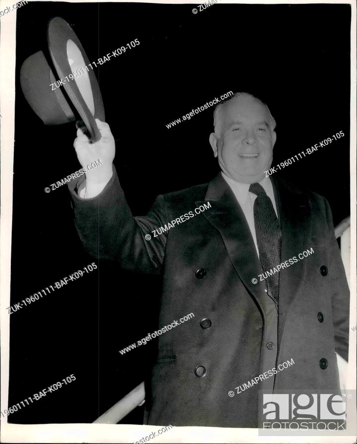 Stock Photo: Nov. 11, 1960 - 'Clepopatra' is saved -says film Chief. filming of 2, 000.000 epic to continue. Mr.Spyros Skouras head of 20th Century fox - left London Airport.