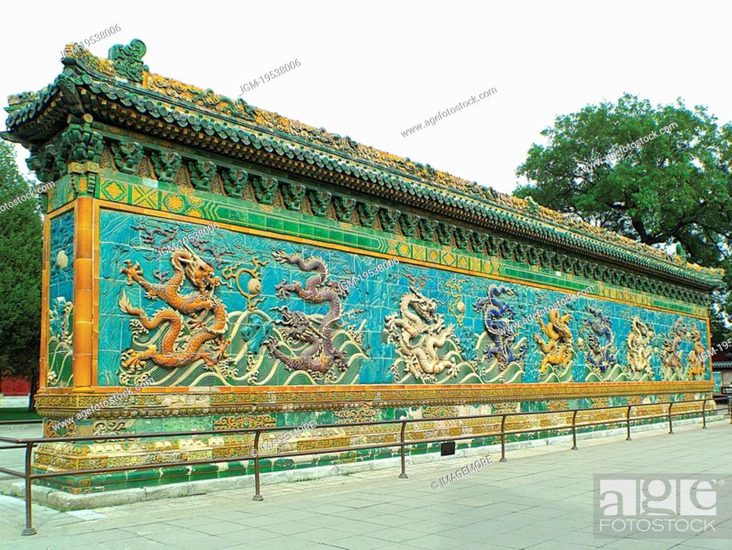 Stock Photo: Nine Dragon Wall at Beihai Park, Beijing, China, North-East Asia.
