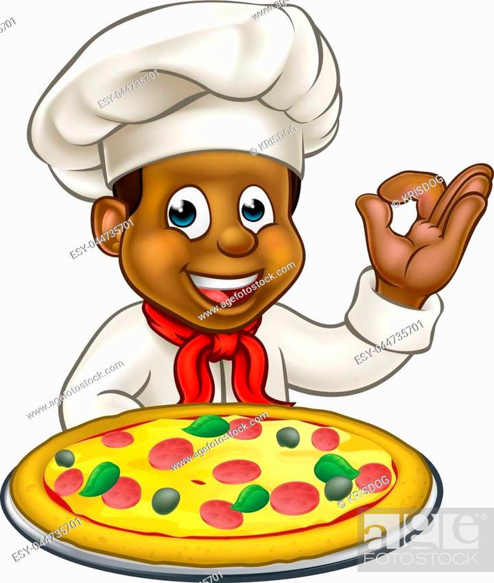 Cartoon black chef or cook character holding a pizza and giving a perfect  ok delicious gesture, Stock Vector, Vector And Low Budget Royalty Free  Image. Pic. ESY-044735701 | agefotostock
