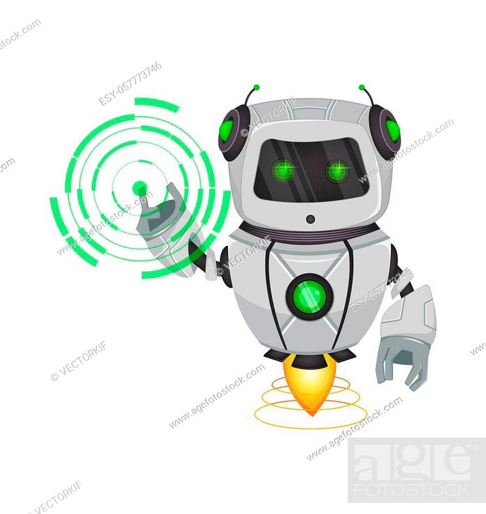 Robot with artificial intelligence, bot. Funny cartoon character points on  round hologram, Stock Vector, Vector And Low Budget Royalty Free Image.  Pic. ESY-057773746 | agefotostock