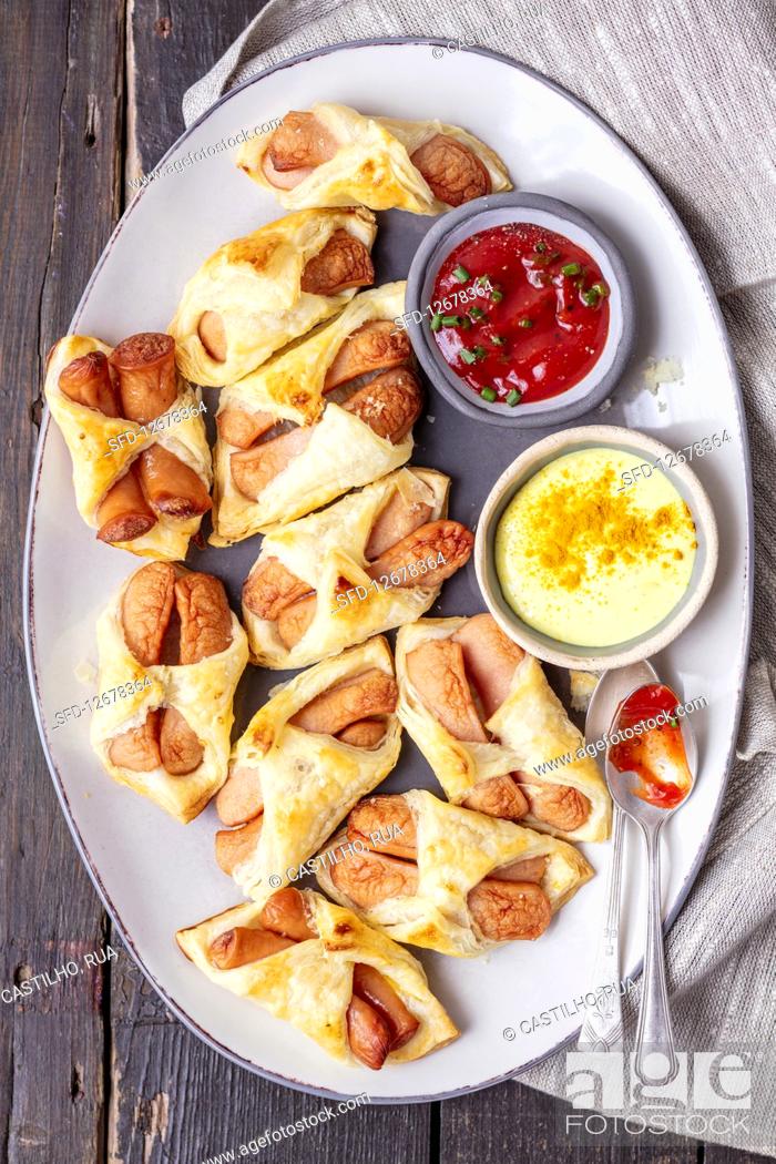 Stock Photo: Sausage in puff pastry.