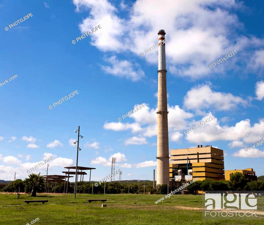 Stock Photo: The natural gas fueled thermal power plant of Foix in Cubelles, Barcelona, Catalonia, Spain.