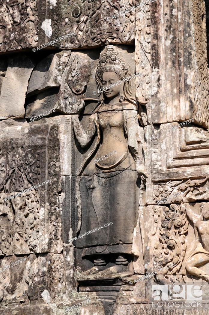 Stock Photo: Apsara, Bayon, Angkor Thom, Siem Reap, Cambodia, Southeast Asia.