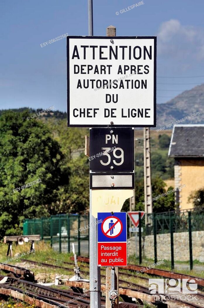 Stock Photo: Railway sign on the line of the little yellow train that crosses the Pyrenees.