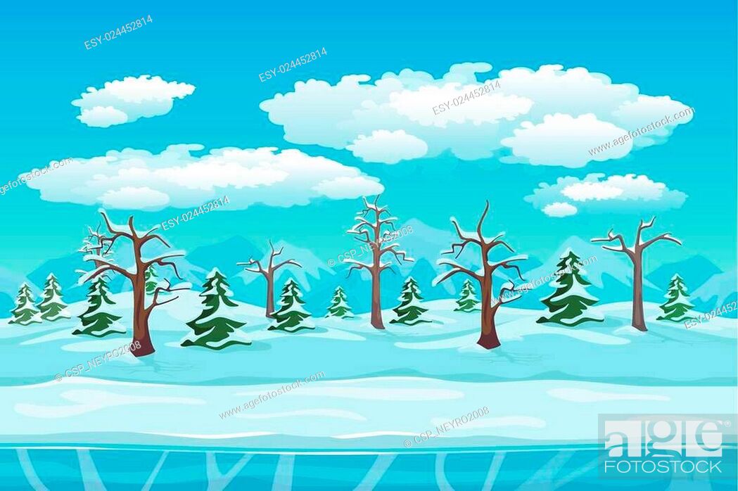 Cartoon winter landscape with ice, snow and cloudy sky. Seamless vector  nature background for games, Stock Vector, Vector And Low Budget Royalty  Free Image. Pic. ESY-024452814 | agefotostock