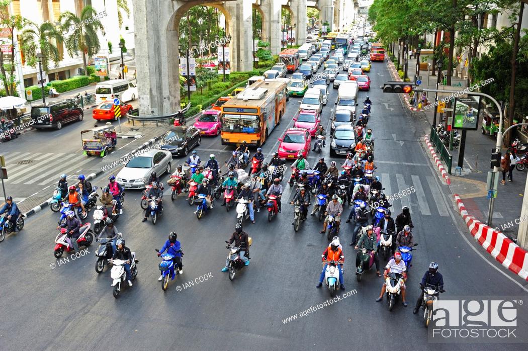 Stock Photo: traffic near Siam Square, Bangkok, Thailand.