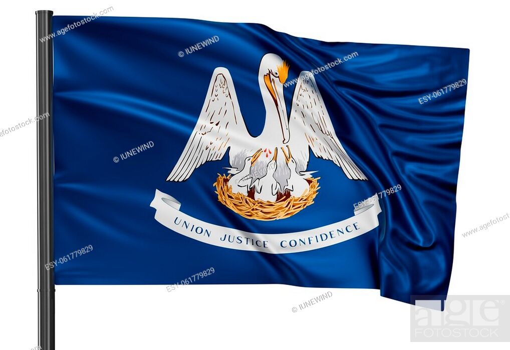 Stock Photo: Louisiana US state flag waving in the wind isolated on white background.