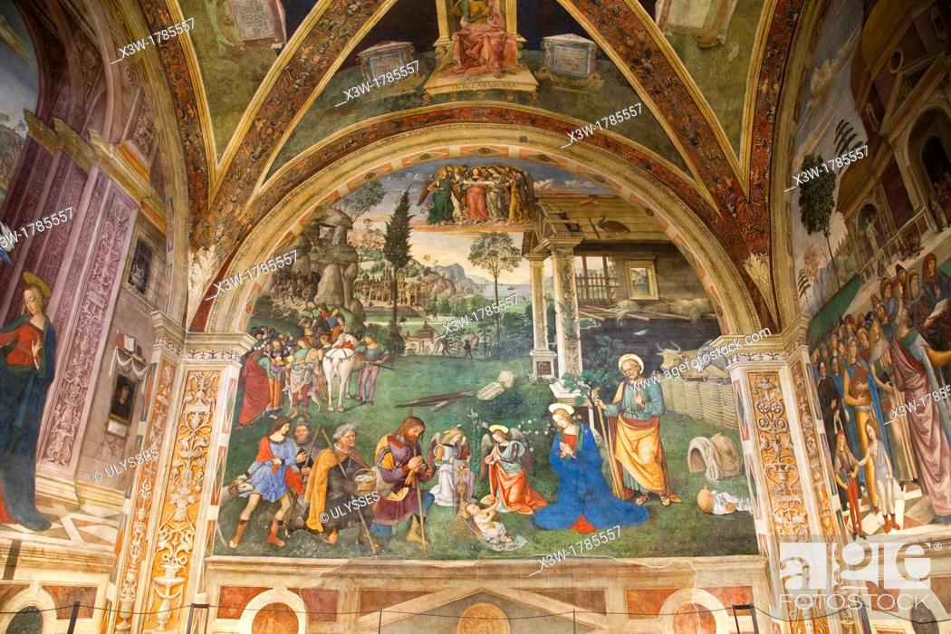 Stock Photo: europe, italy, umbria, spello, st maria maggiore church, cappella baglioni, frescoes by pinturicchio.