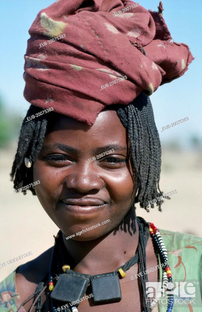 Stock Photo: Head and shoulders portrait of Chadian refugee woman.