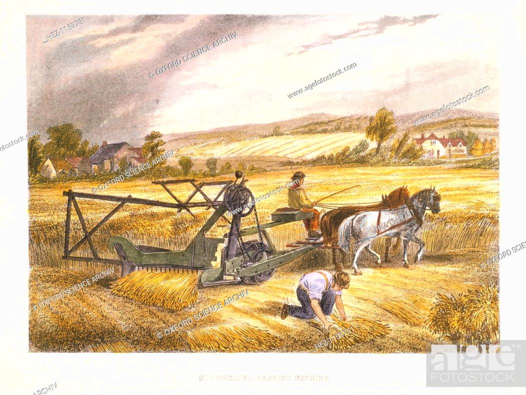 Stock Photo: Cyrus McCormick's reaping machine of 1831 (patented 1834), c1851. This, the first widely adopted reaping machine, was shown at the Great Exhibition of 1851 in.