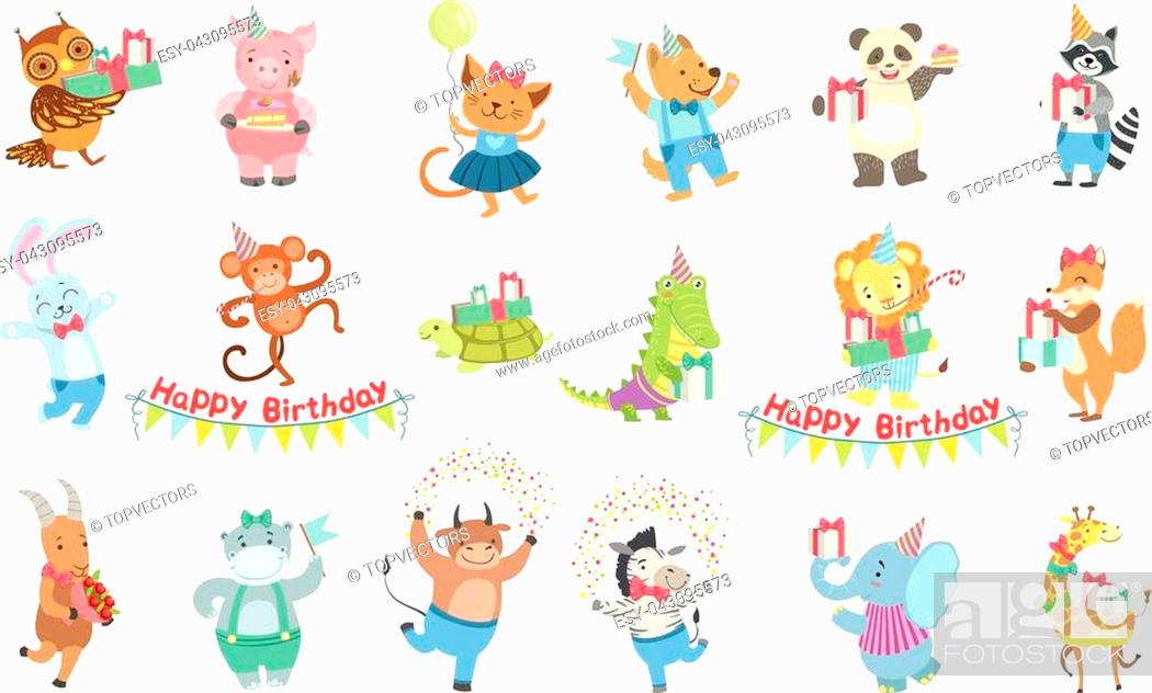 Humanized Animal Characters Attending Birthday Party Celebration Set, Stock  Vector, Vector And Low Budget Royalty Free Image. Pic. ESY-043095573 |  agefotostock