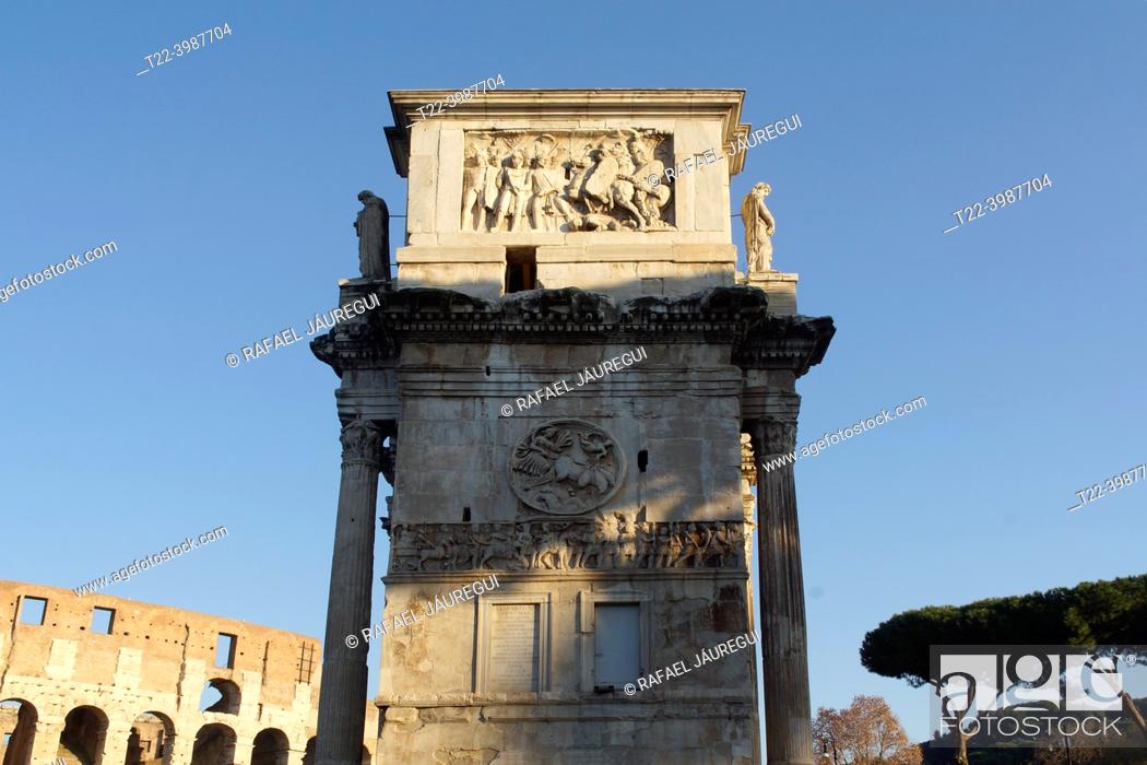 Stock Photo: Rome (Italy). Side of the Arch of Constantine in the city of Rome.