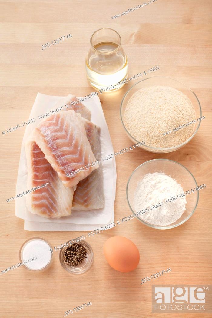 Stock Photo: Ingredients for battered fillet of pollock.