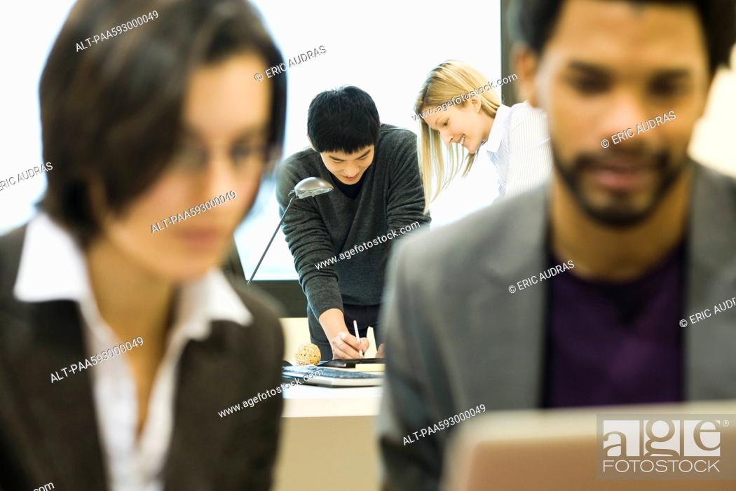Stock Photo: Colleagues working together on project.