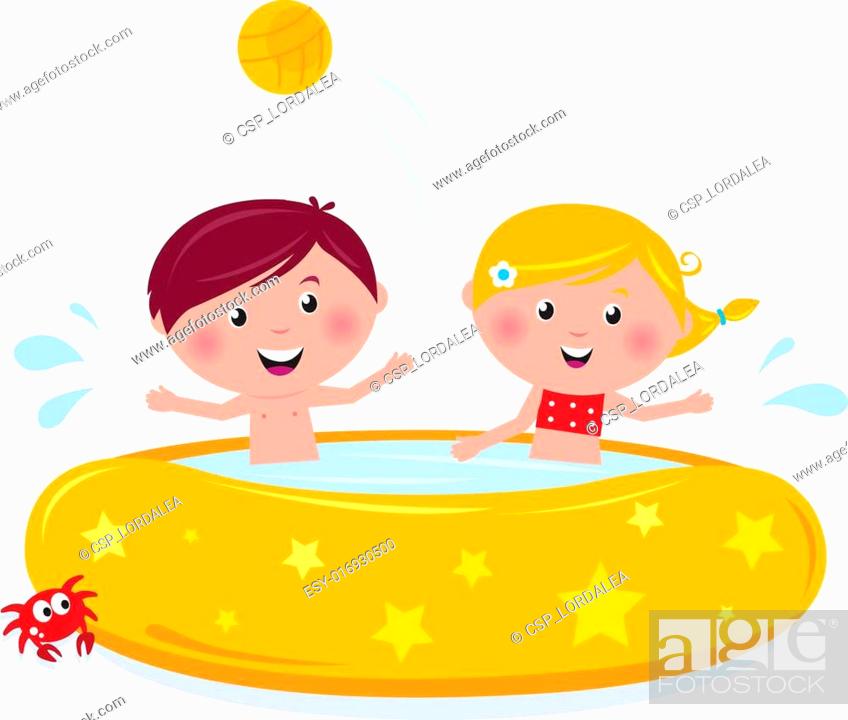 Happy smiling kids in swimming pool, summer illustration cartoon vector,  Stock Vector, Vector And Low Budget Royalty Free Image. Pic. ESY-016930500  | agefotostock