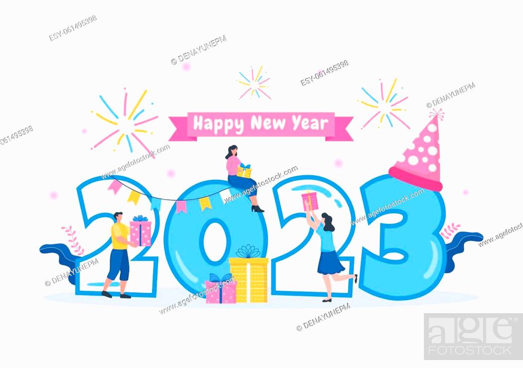 Happy New Year 2023 Celebration Template Hand Drawn Cartoon Flat Background  Illustration with..., Stock Photo, Picture And Low Budget Royalty Free  Image. Pic. ESY-061495398 | agefotostock